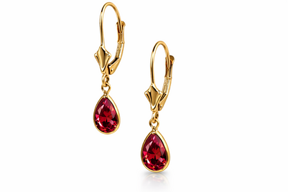 14KYellow Gold Leverback;Birthstone Tear Drop shape Dangle Earrings High Quality