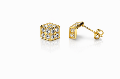 14K Yellow or White Gold Dice Stud push back  Earring