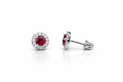 14k White Gold Halo Stud Earrings with Screw  Back