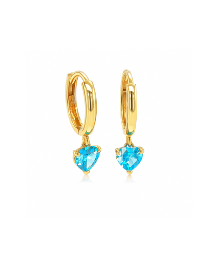 14k Yellow Gold Heart Shape Birthstone Huggie Earrings