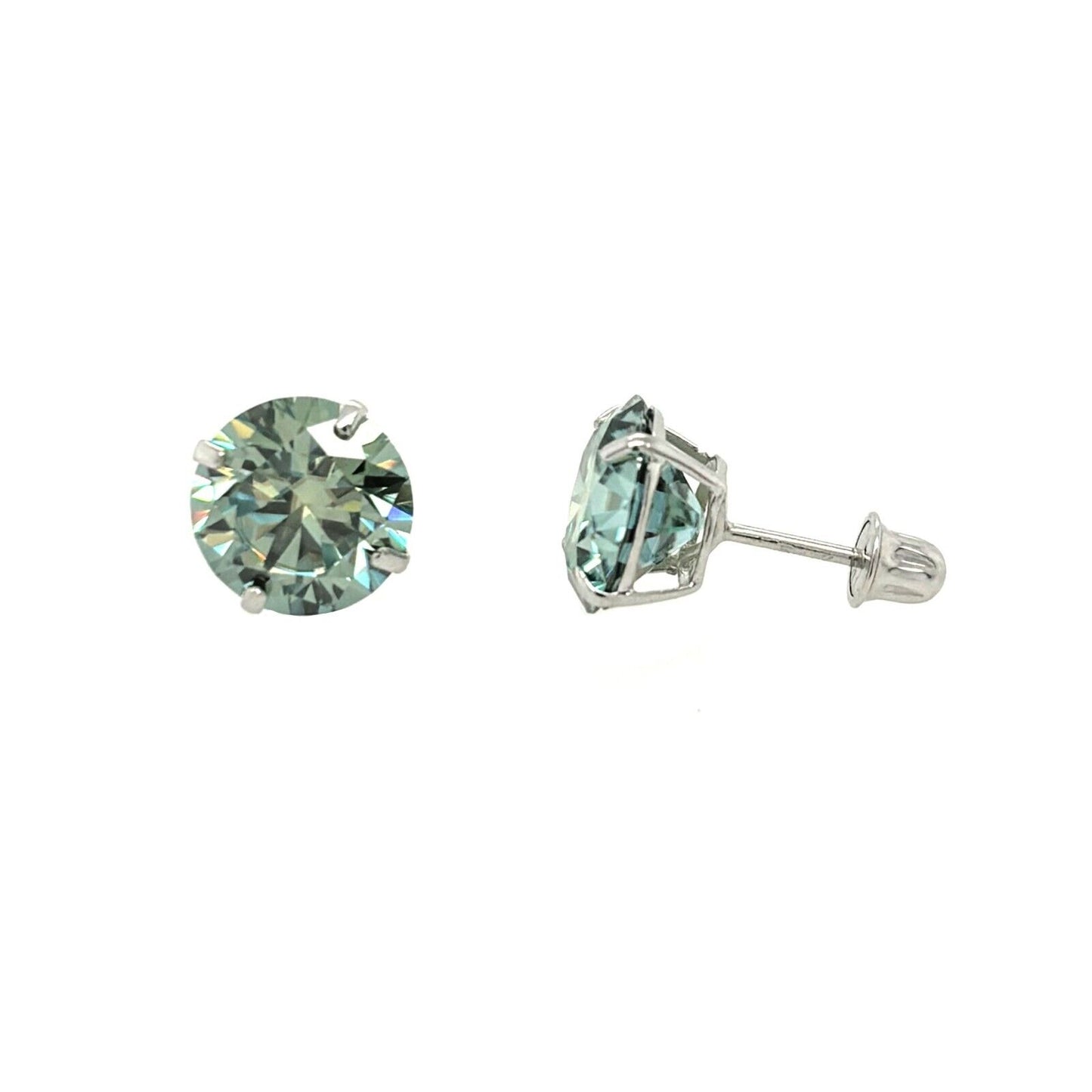 14K Gold GRA Certified D-VVS1 Round Green Moissanite Screw Back Studs Earrings