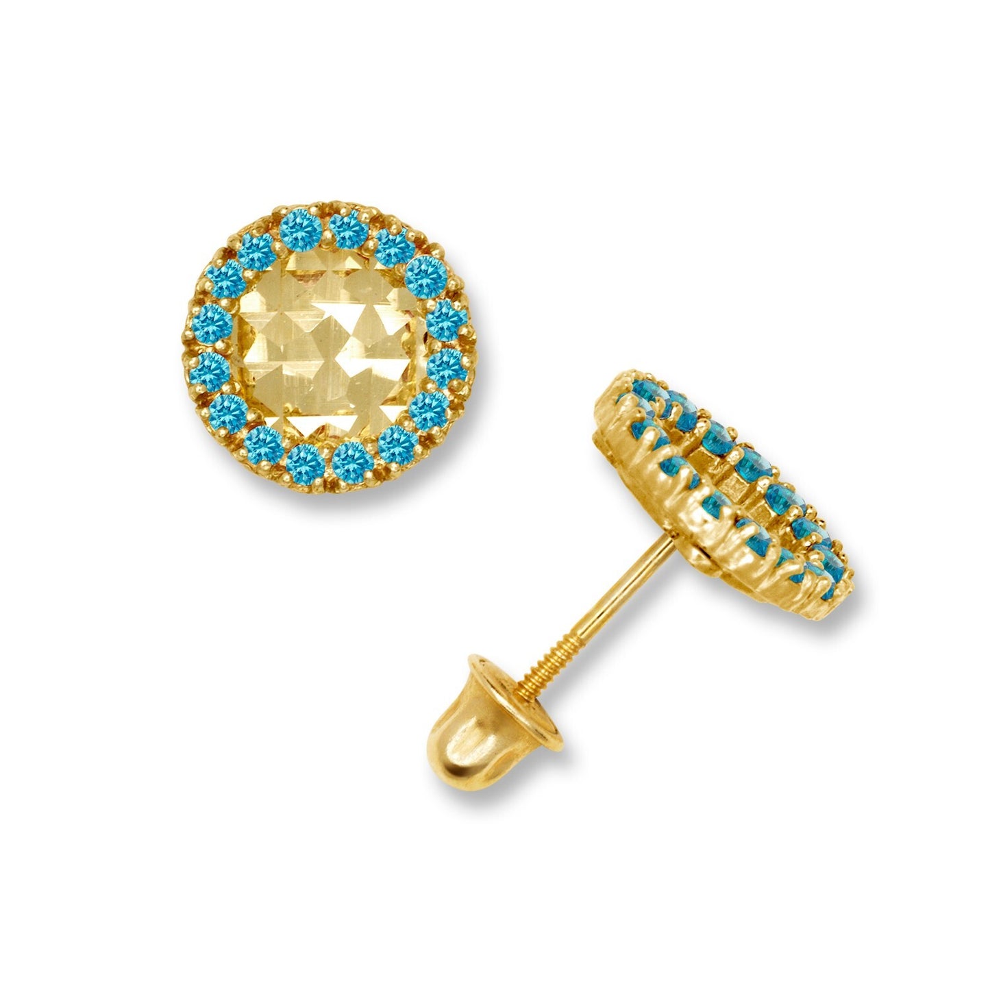 14K Yellow & White Gold Large Round Shaped CZ Earrings for Women
