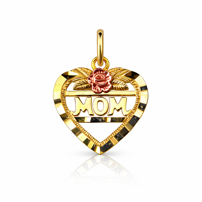 14k  Yellow Gold Mom Heart CZ Pendant