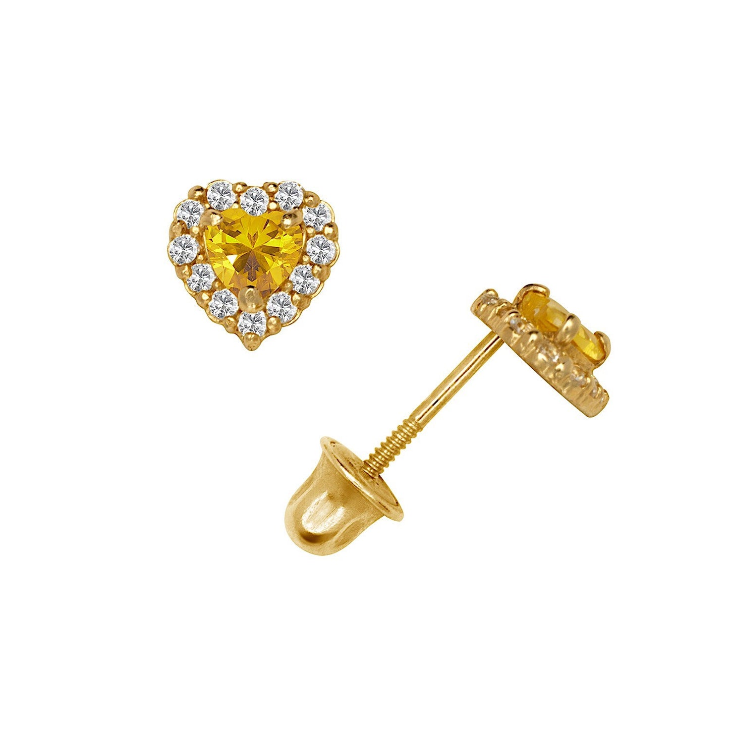 14K Yellow & White Gold Small Gorgeous CZ Heart Shaped Stud Earrings for Women