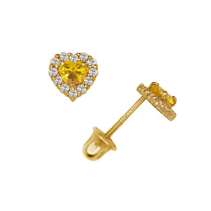 14K Yellow & White Gold Small Gorgeous CZ Heart Shaped Stud Earrings for Women