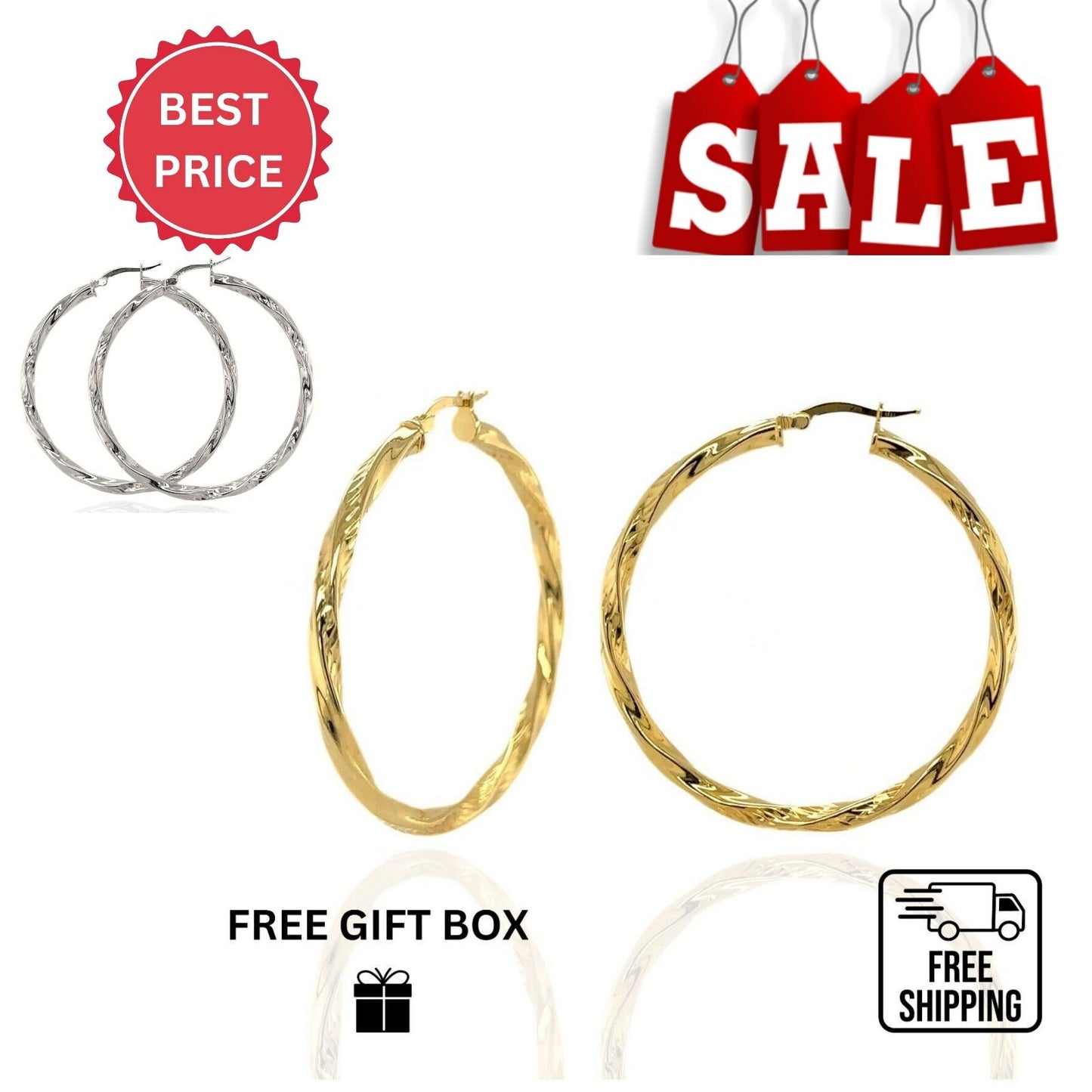 High Quality Italy 925 Sterling Silver Twisted Round Hoop Earrings All Size