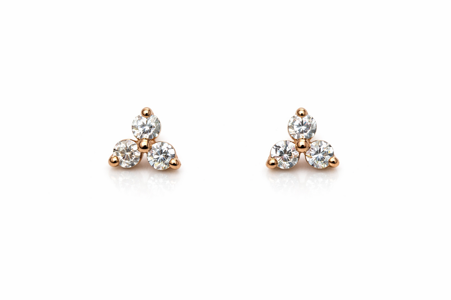 14K Yellow/White/Rose Gold Cz Trillion Earrings with Push Backs
