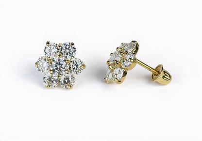 14k Yellow Gold Beautiful Flower Shaped Screw Back Earrings for Women