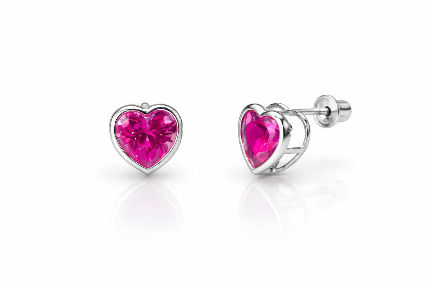 14K Solid White Gold Heart Birthstone Stud Earrings 6MM X 6MM