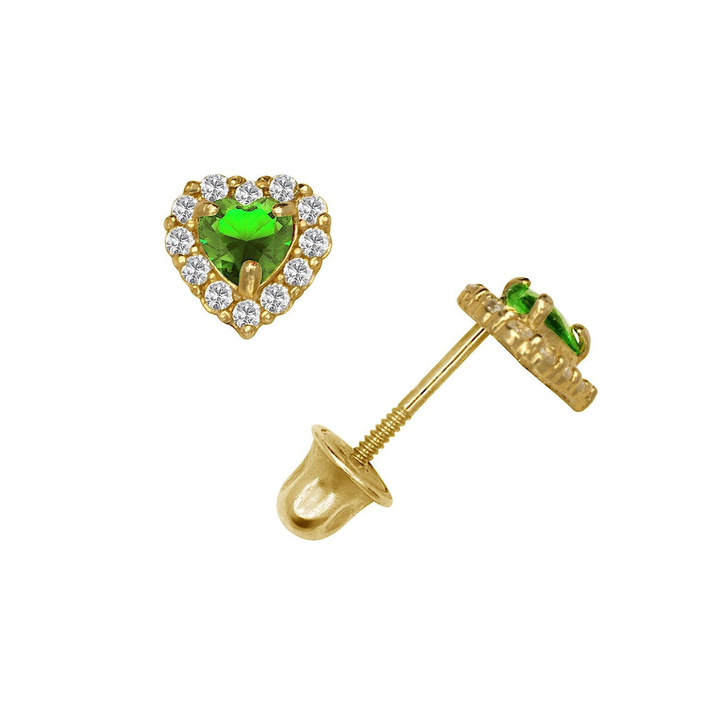 14K Yellow & White Gold Small Gorgeous CZ Heart Shaped Stud Earrings for Women
