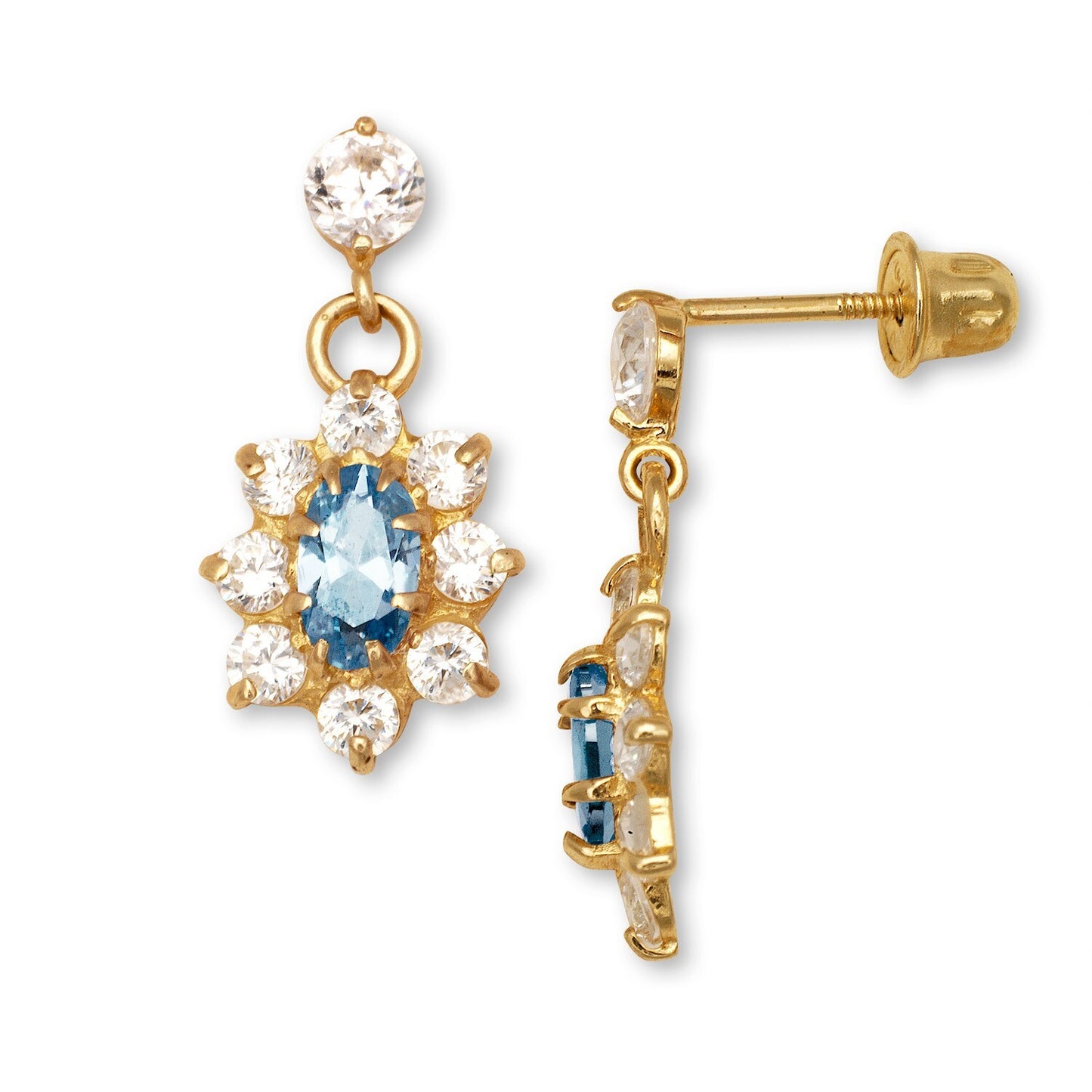 14K Yellow & White Gold Dangle Flower Shape Earrings for Women