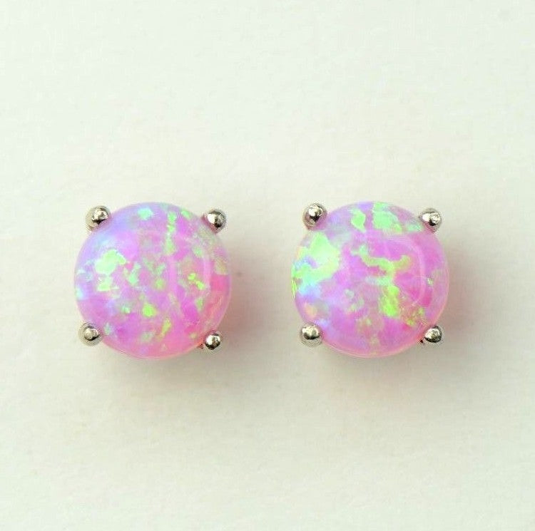 925 Sterling Silver Round Opal stud Earrings