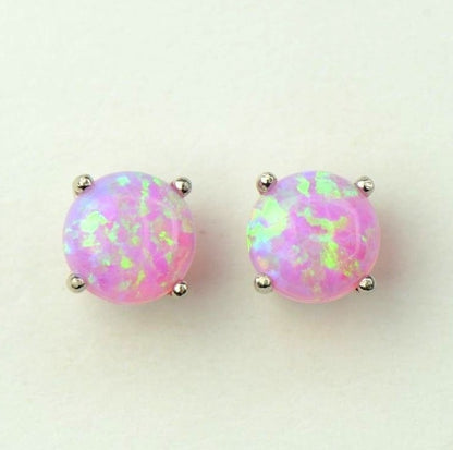 925 Sterling Silver Round Opal stud Earrings