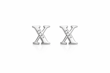 14k Yellow or White Gold Initial Letters CZ Stud Earrings