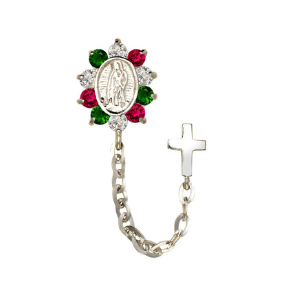 14k Yellow & White Gold CZ Virgen Guadalupe Double Hole Baby Screw Back Earring