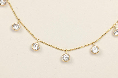 14k Yellow Gold Round clear Cubic Zirconia CZ by the yard 18" Cleopatra Necklace