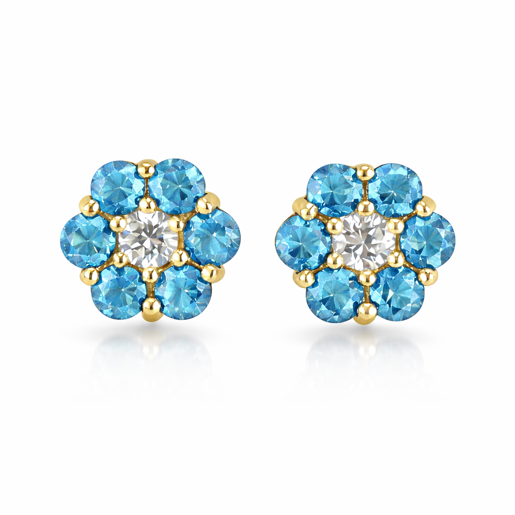 14k Yellow Gold Flower Stud Earrings with Screw Back