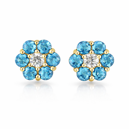 14k Yellow Gold Flower Stud Earrings with Screw Back