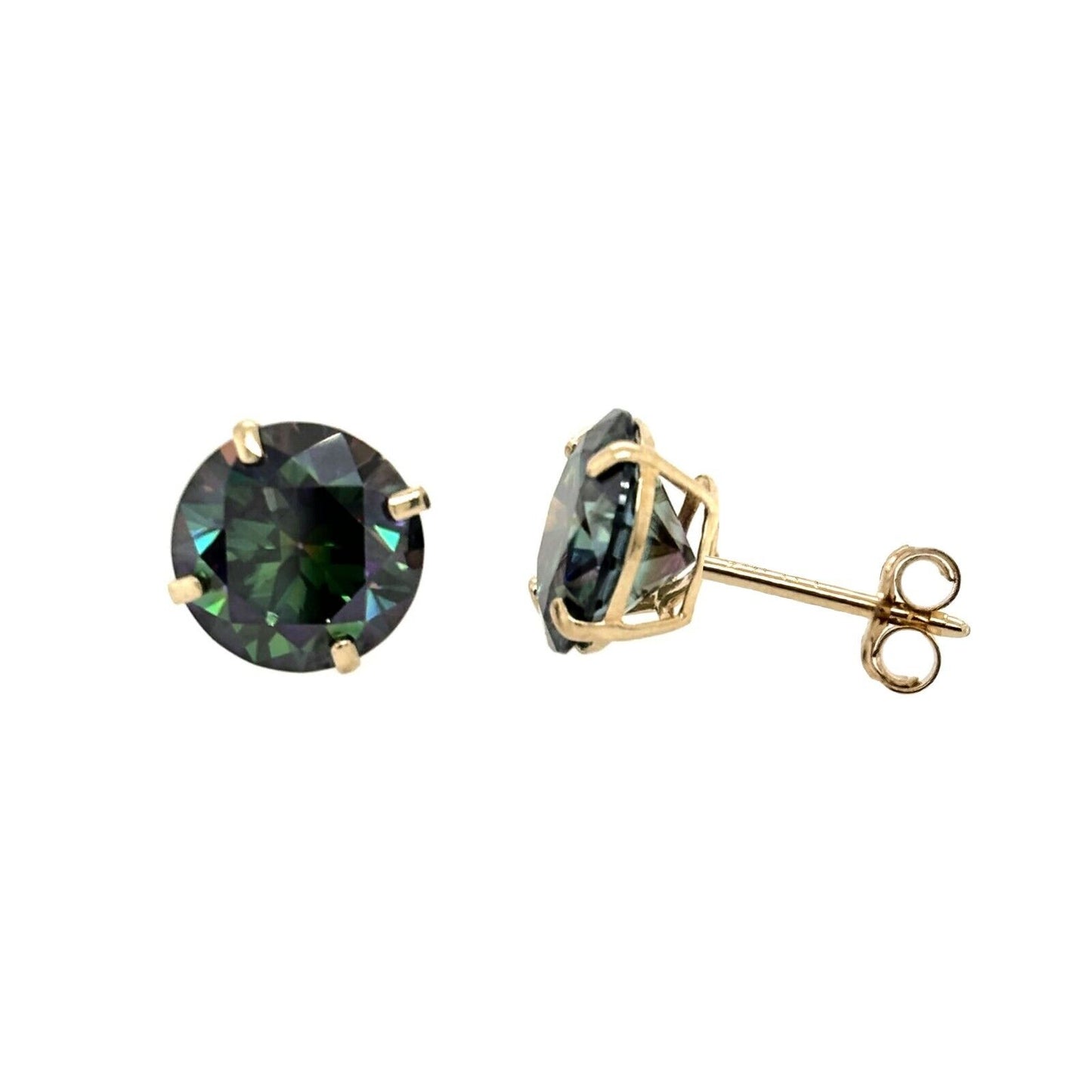 14K Gold GRA Certified D-VVS1 Rainbow Green Moissanite Push Back Studs Earrings