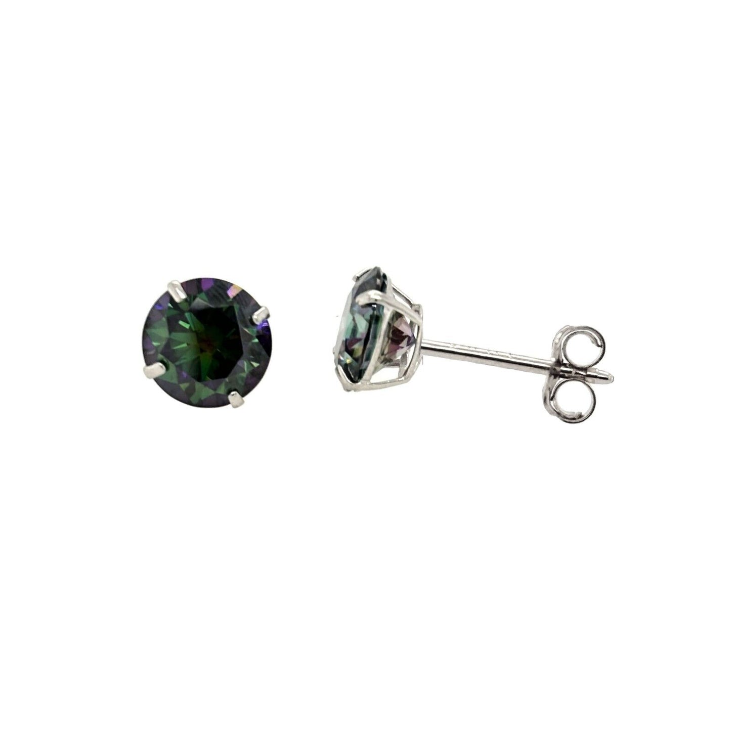 14K Gold GRA Certified D-VVS1 Rainbow Green Moissanite Push Back Studs Earrings