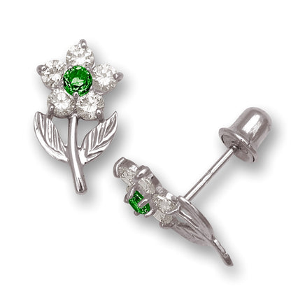 14K Yellow & White Gold Flower Shape Stud Earrings for Women