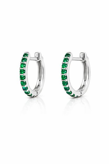 14k White  Gold CZ Birthstones Huggie Earrings
