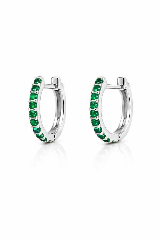 14k White  Gold CZ Birthstones Huggie Earrings