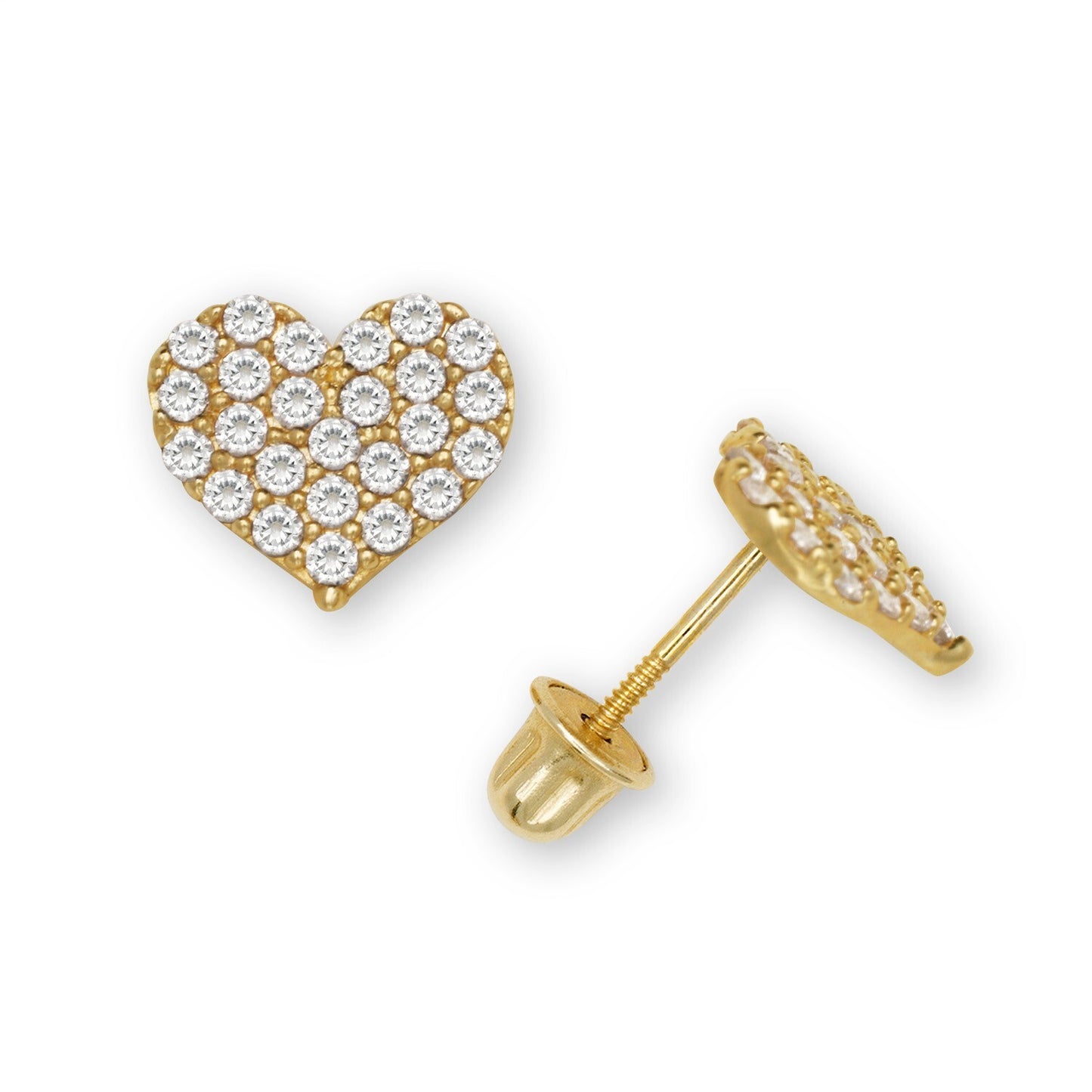 14K Yellow & White Gold Beautiful CZ Heart Shaped Stud Earrings for Women