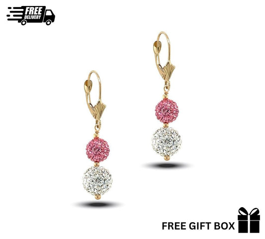 14K Yellow Gold Leverback Dangle Earrings with Genuine Czech Crystals