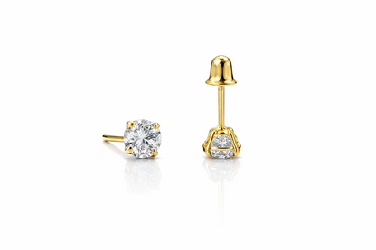 14K Solid Yellow Gold 4mm Round Birthstone screw back Earrings
