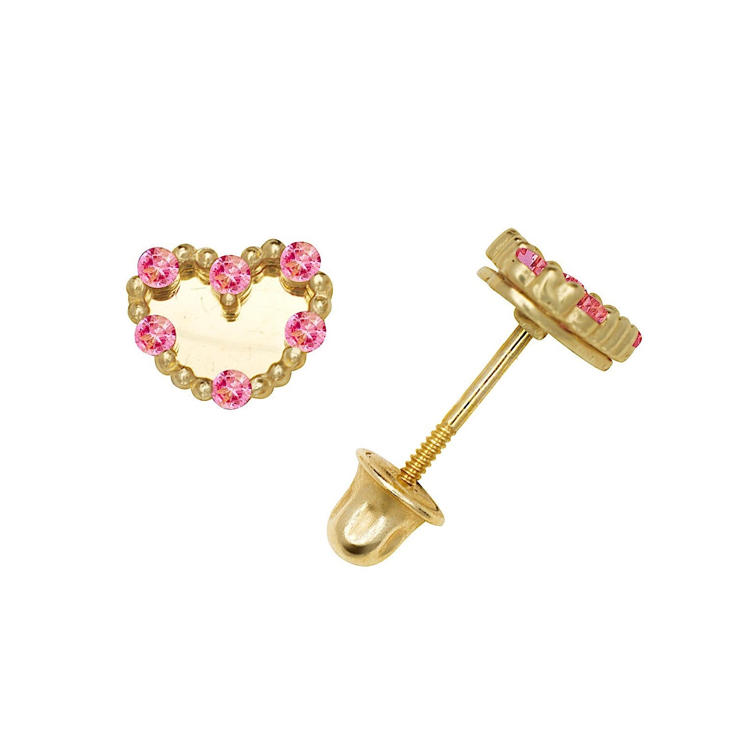 14K Yellow & White Gold Classic Heart Shaped CZ Stud Earrings for Women