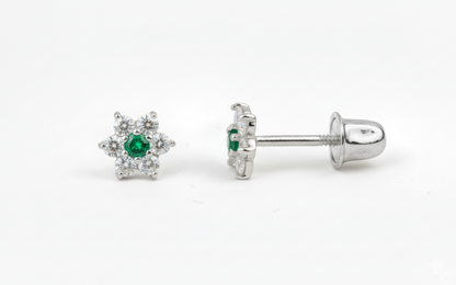14K White Gold Classic Flower CZ  Stud Earrings for Women