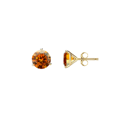 14KGold GRACertifiedD-VVS1 Orange Moissanite Martini PushBack Stud Earrings
