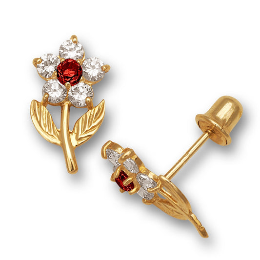14K Yellow & White Gold Flower Shape Stud Earrings for Women