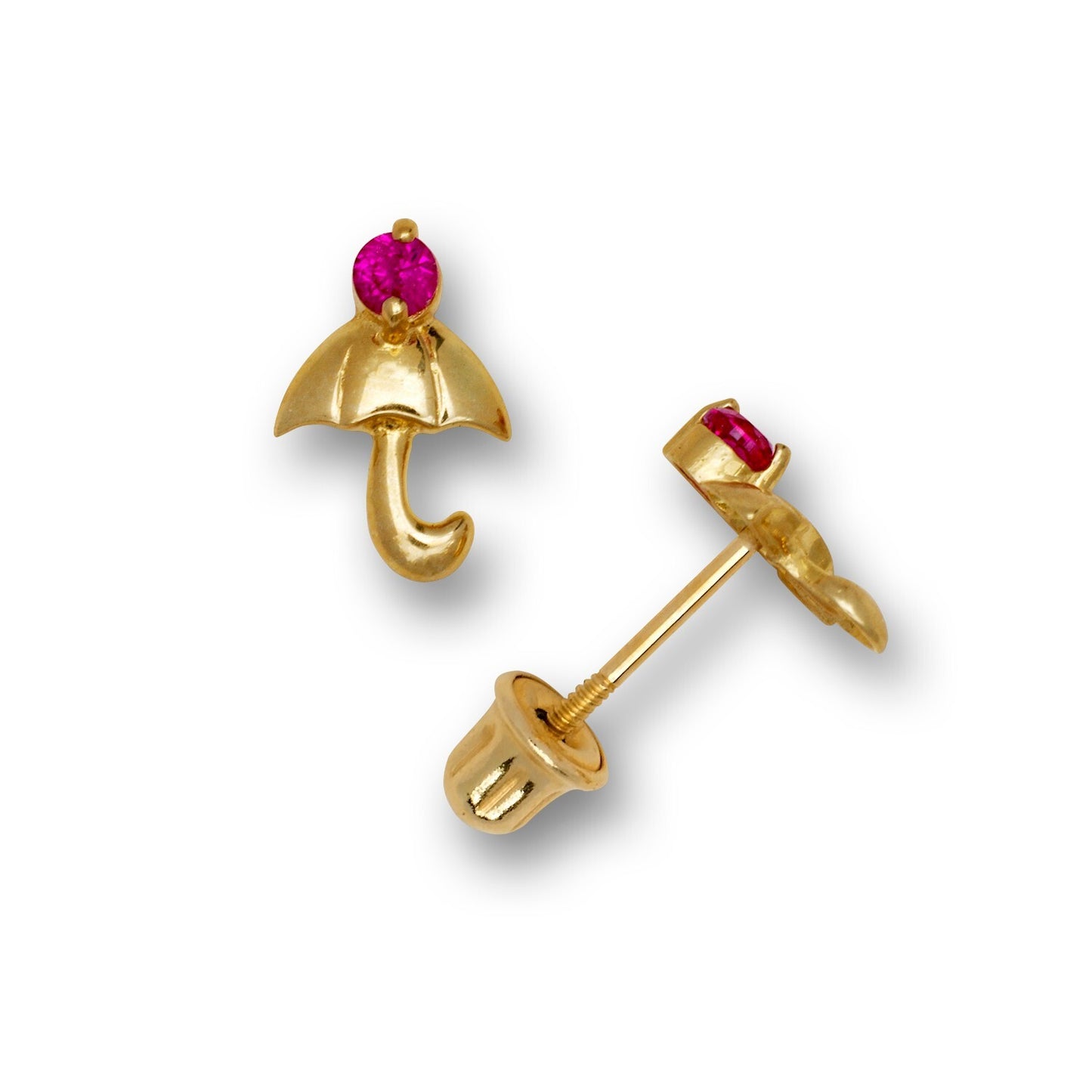 14k Yellow & White Gold Umbrella Shaped Stud Earrings For Girls