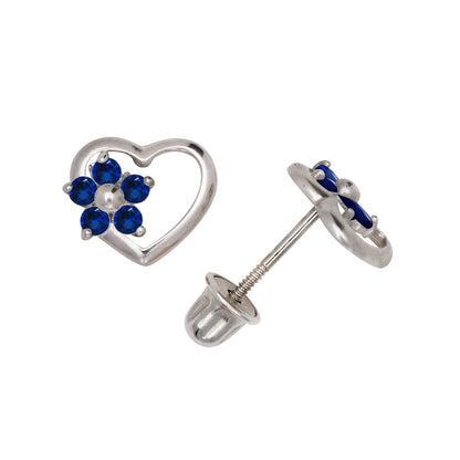 14K Yellow & White Gold Heart Shaped CZ Stud Earrings for Women