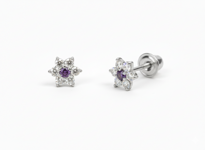 14K White Gold Classic Flower CZ  Stud Earrings for Women