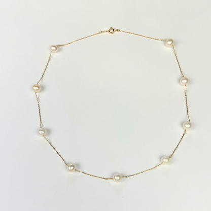 14k Yellow & White Gold Genuine White Pearls by the yard 16"& 18" Necklace