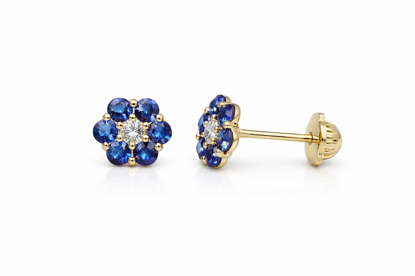 14k Yellow Gold Flower Stud Earrings with Screw Back