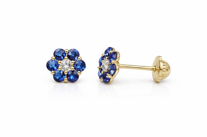 14k Yellow Gold Flower Stud Earrings with Screw Back