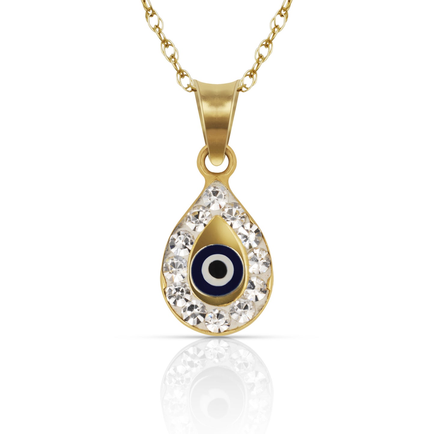 14k Yellow or White Gold CZ Pear Shape Evil Eye Pendants