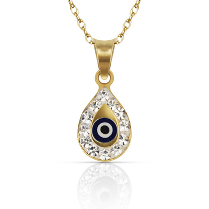 14k Yellow or White Gold CZ Pear Shape Evil Eye Pendants