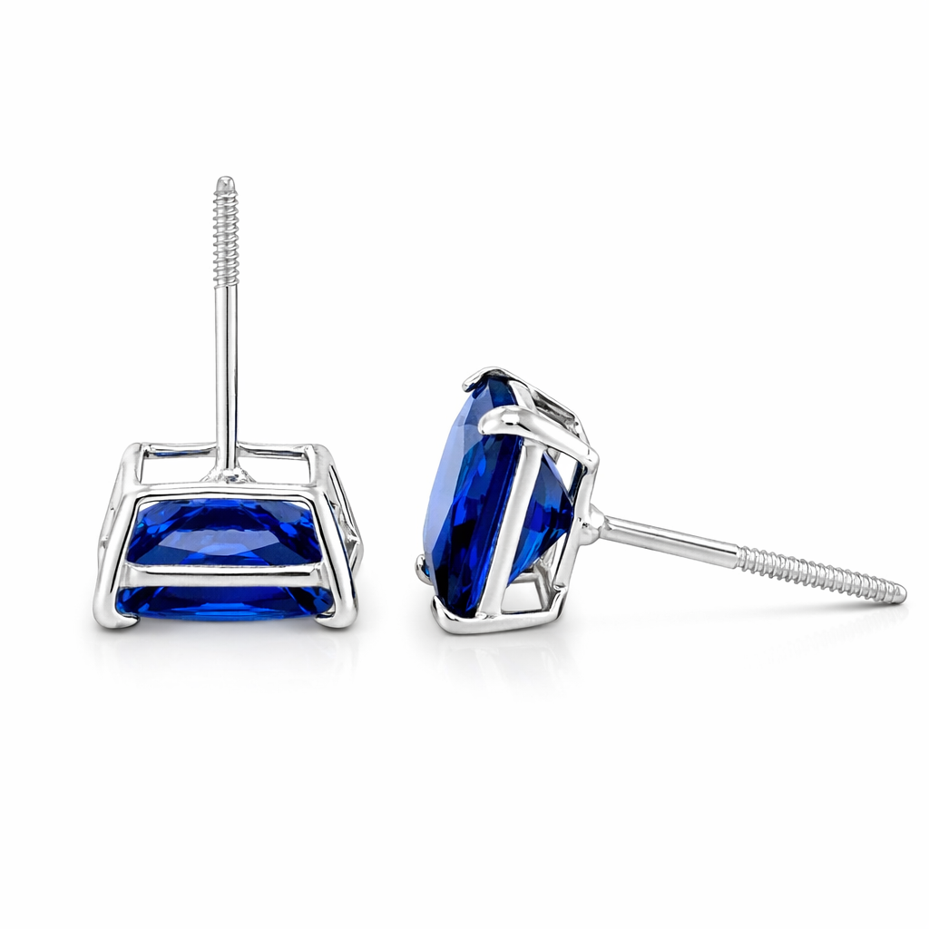 14K Solid White Gold Square Princess Cut CZ Birthstone Stud Earrings All Size