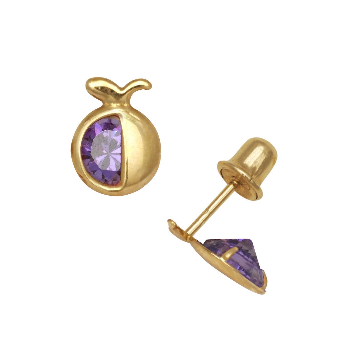 14k Yellow Gold  Apple CZ Birthstone Stud Screw Back Earrings