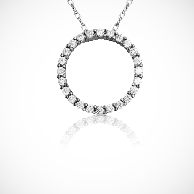 14K Yellow & White Gold Circle CZ Pendant For Women