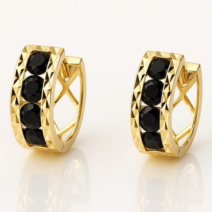 14k Yellow Gold Diamond Cut with Birthstone Huggie Earrings