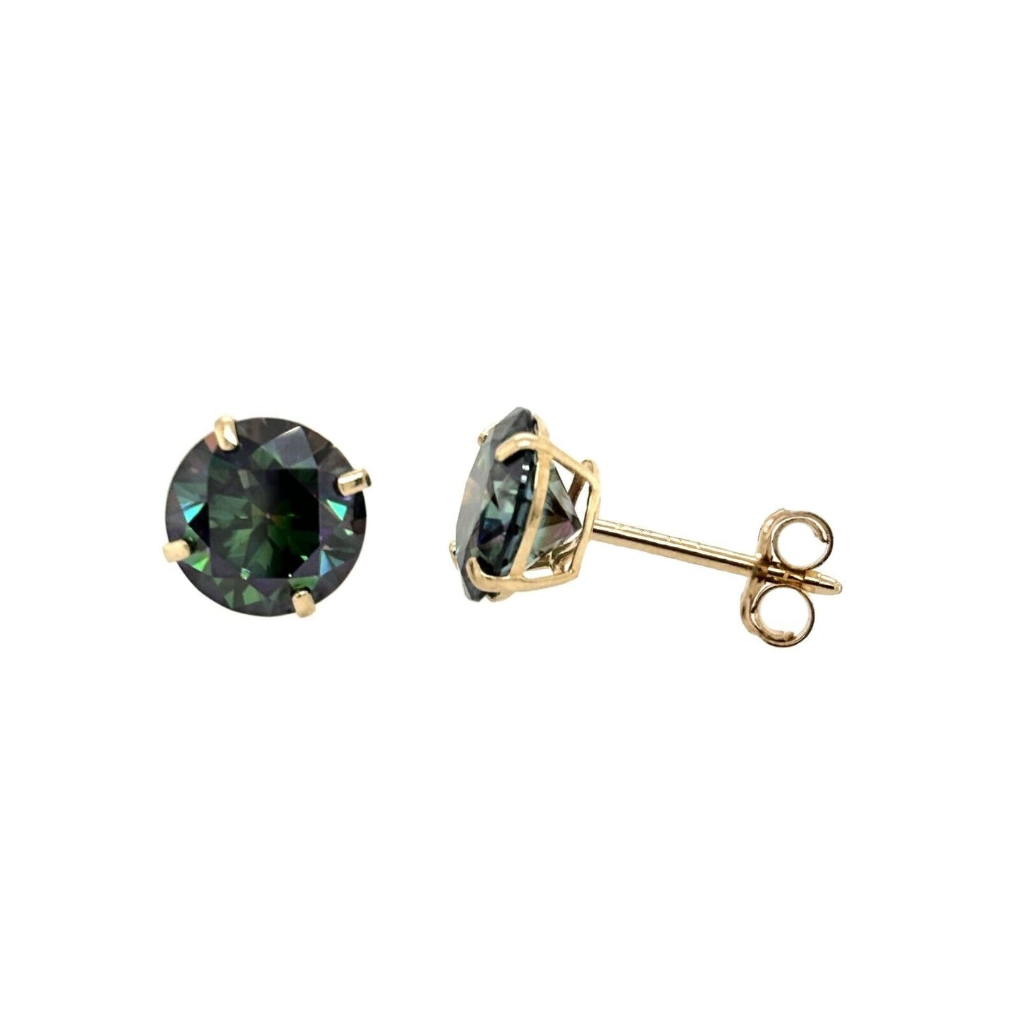 14K Gold GRA Certified D-VVS1 Rainbow Green Moissanite Push Back Studs Earrings