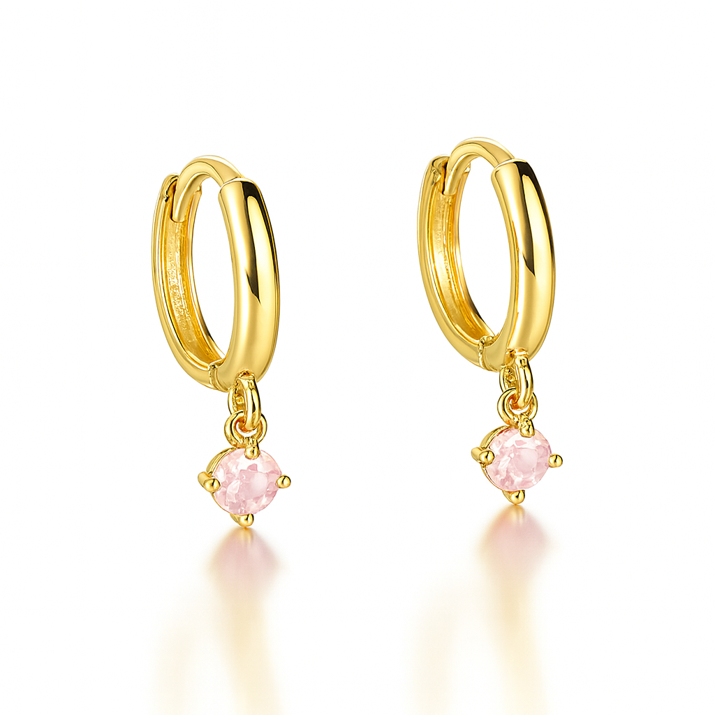 14k Yellow Gold Round Shape Birthstone Huggie Earrings