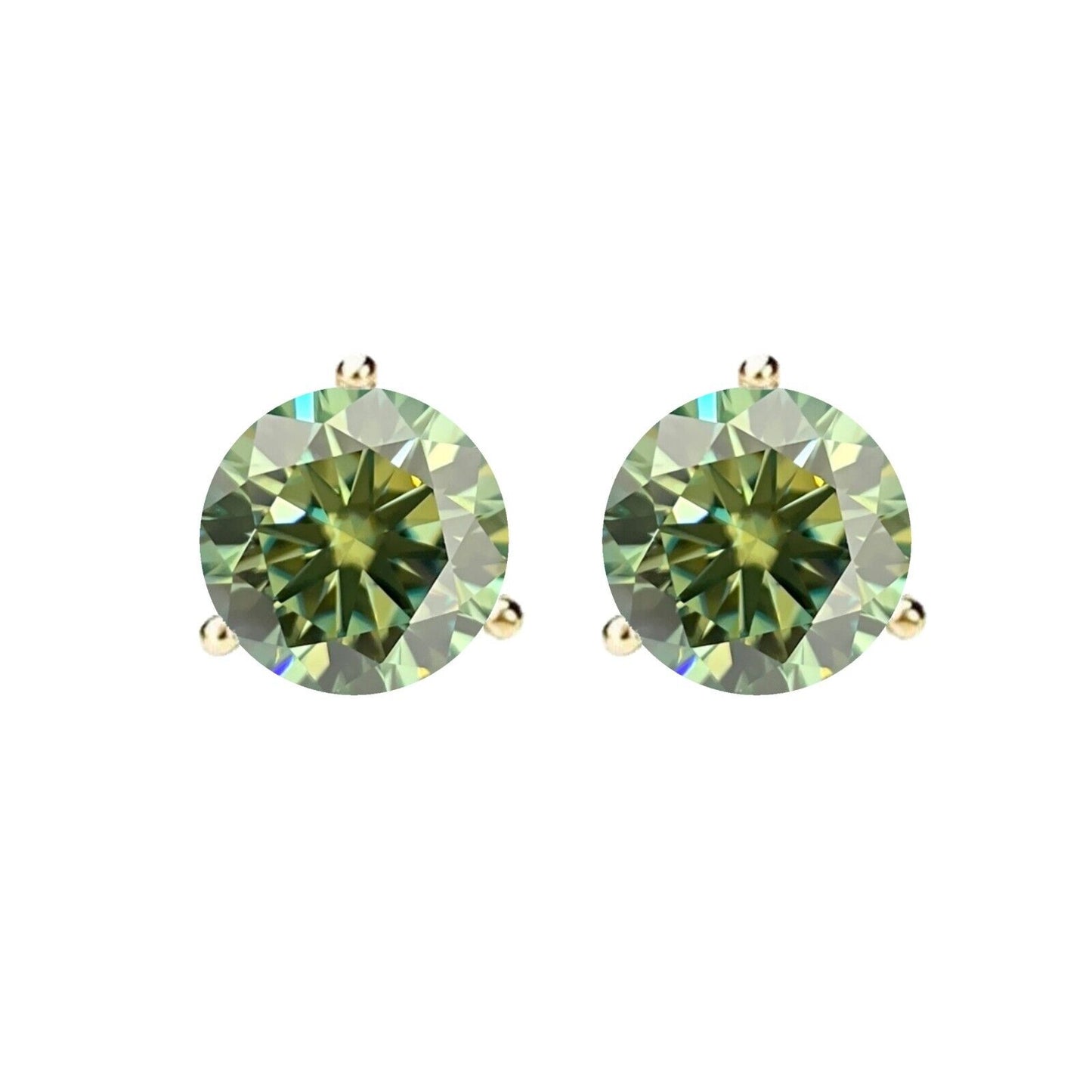 14K Gold GRA CertifiedD-VVS1 Green Moissanite ScrewBack Stud Earrings