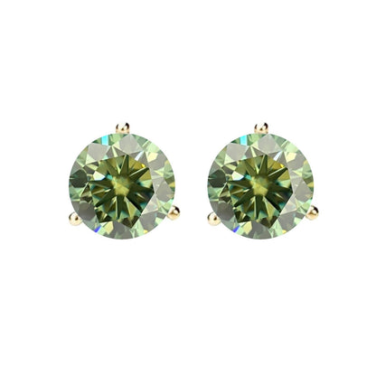 14K Gold GRA CertifiedD-VVS1 Green Moissanite ScrewBack Stud Earrings